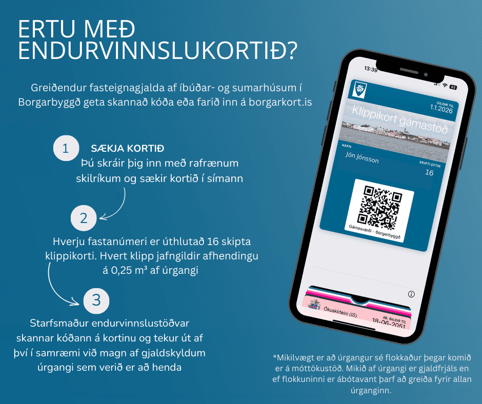 Rafræn endurvinnslukort fyrir Gámastöðina í Sólbakka